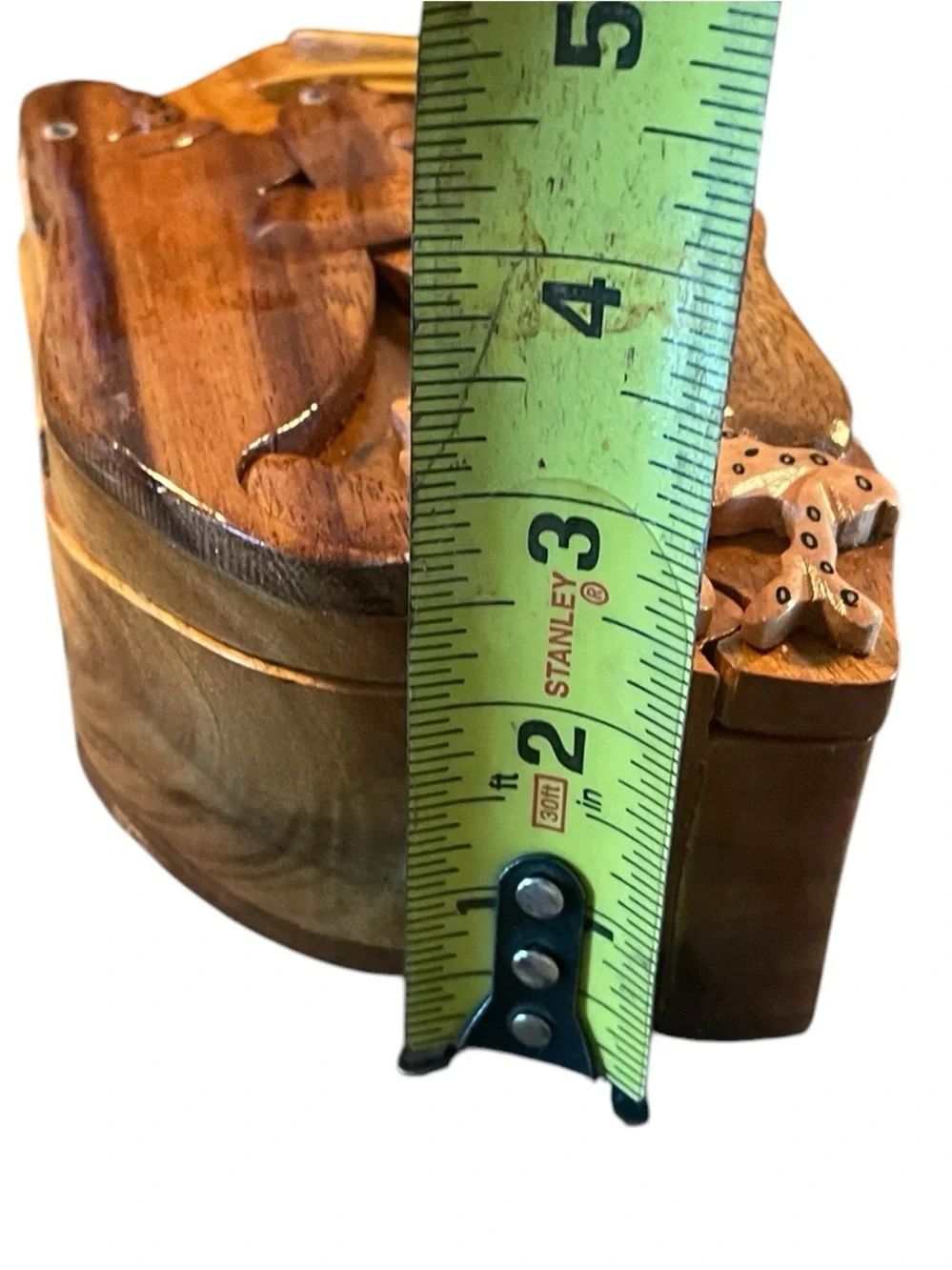 Carved Wooden Manatee Mom and Baby Calf Puzzle Treasure Stash Box Jewelry